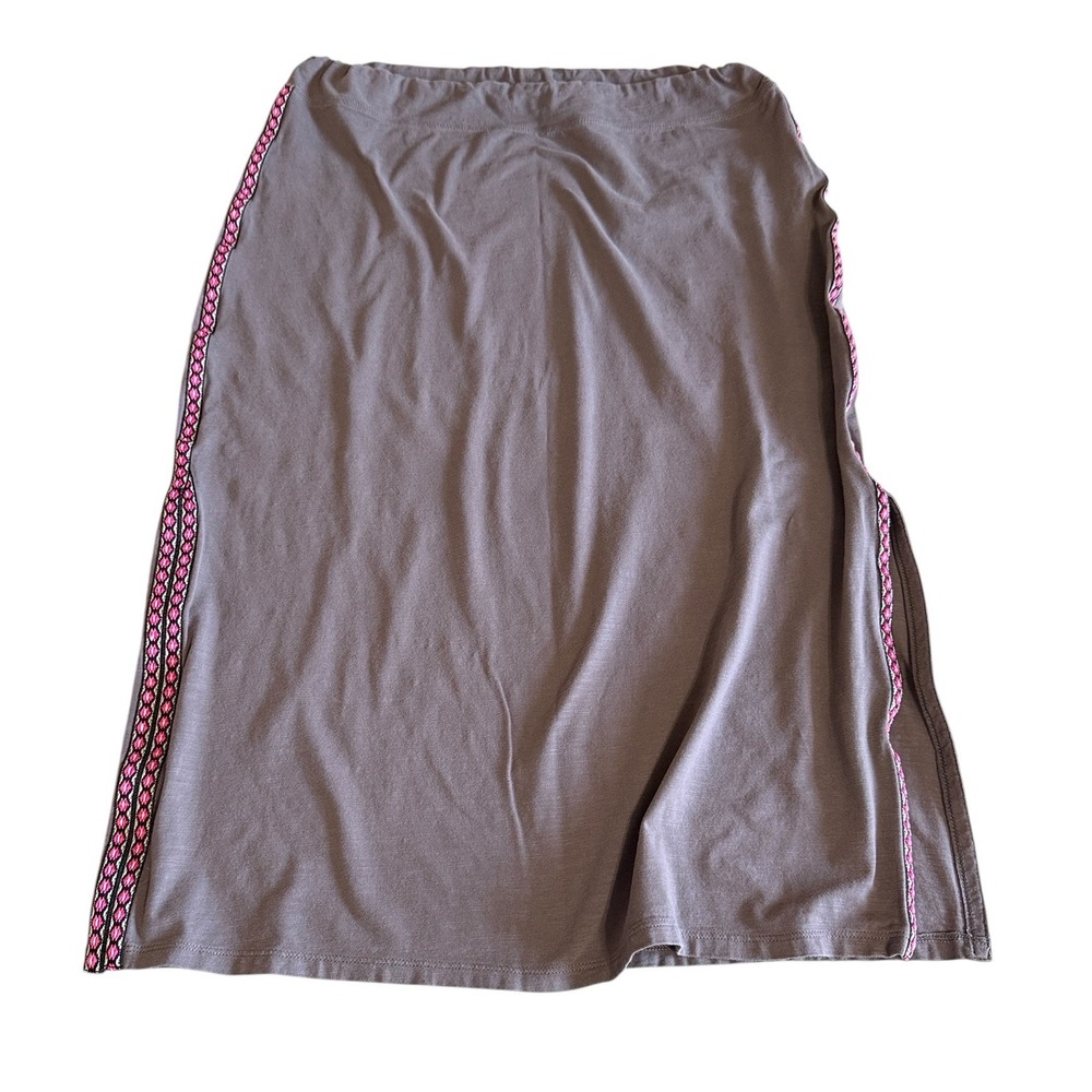 Natural Life Womens‎ Gray Midi Skirt Pink Embroidered Side Trim Slit Cotton M